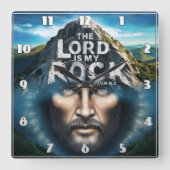 Goddelijk Geloof: De Heer is mijn rots Vierkante Klok (Voorkant)