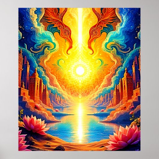 Goddelijk Licht Stad Ontwaken Poster (Voorkant)