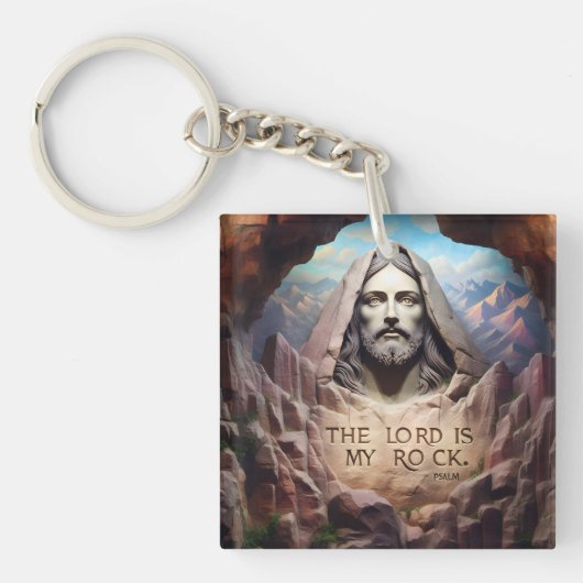 Goddelijk standbeeld: De Heer is mijn rots Sleutelhanger (Voorkant)