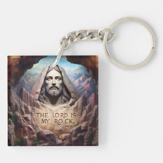 Goddelijk standbeeld: De Heer is mijn rots Sleutelhanger (Achterkant)