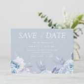 Goddelijk Stofblauw Bloemachtig Bruiloft Save The Date (Staand voorkant)