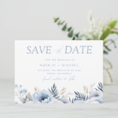 Goddelijk Stofblauw Bloemachtig Bruiloft Save The Date (Staand voorkant)