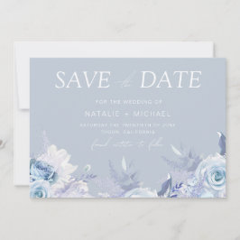 Goddelijk Stofblauw Bloemig Huwelijk Save The Date