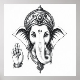 Goddelijke Aanwezigheid: Ganesha Charcoal Art Poster