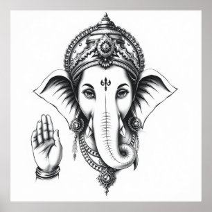 Goddelijke Aanwezigheid: Ganesha Charcoal Art Poster