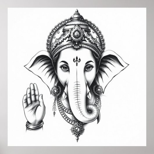 Goddelijke Aanwezigheid: Ganesha Charcoal Art Poster (Voorkant)