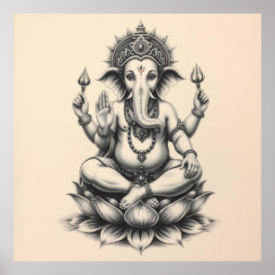 Goddelijke Aanwezigheid: Ganesha Charcoal Art Poster