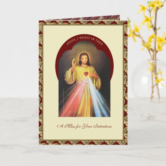 Goddelijke barmhartigheid Heilig Hart Mis-offer Kaart (Gele Bloem)