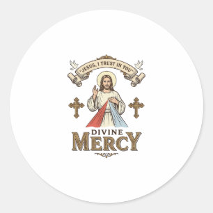 Goddelijke Barmhartigheid Jezus Vintage Gravure Re Ronde Sticker