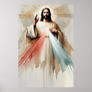 Goddelijke Barmhartigheid van Jezus Aquarel Heilig Poster