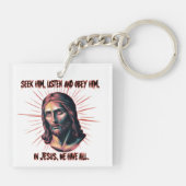 Goddelijke begeleiding: zoeken, luisteren, gehoorz sleutelhanger (Achterkant)