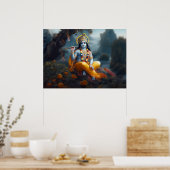 Goddelijke Blauwe Heer Krishna Kunst Poster (Keuken)