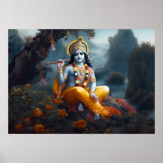 Goddelijke Blauwe Heer Krishna Kunst Poster (Voorkant)