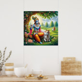 Goddelijke Blauwe Krishna Fluit Kunst Poster (Keuken)
