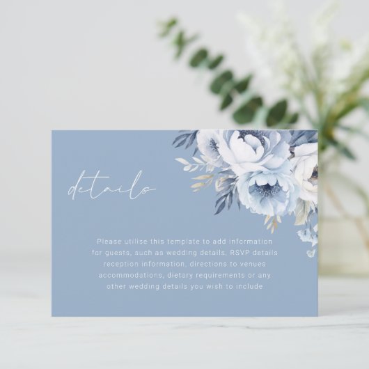 Goddelijke Blauwe Prachtige Bloemen Bruiloft Detai Informatiekaartje (Staand voorkant)