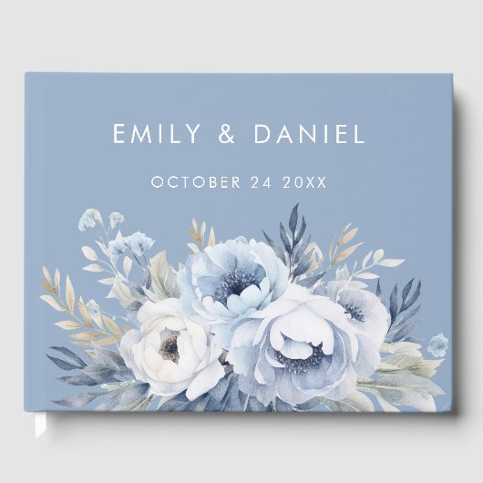 Goddelijke Blauwe Prachtige Bloemen Bruiloft Gastenboek (Voorkant)