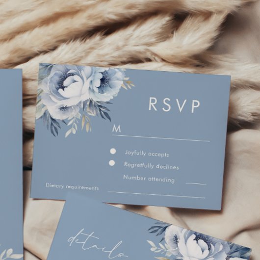 Goddelijke Blauwe Prachtige Bloemen Bruiloft RSVP Kaartje