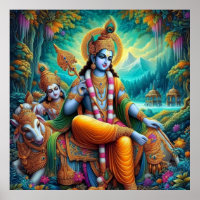 Goddelijke Blauwe Spirituele Krishna Kunst