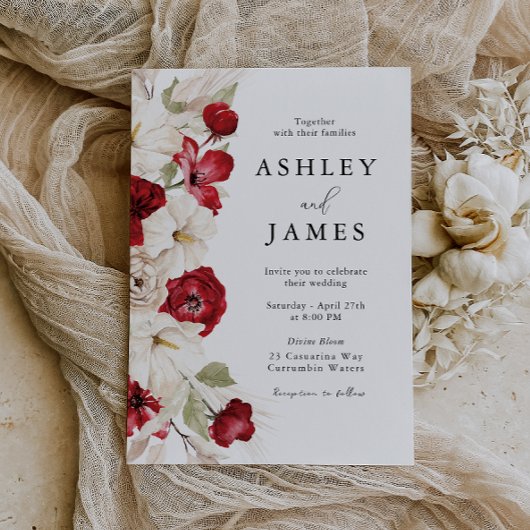 Goddelijke Bloei: Wit & Rood Prachtige Bloemenbrui Kaart