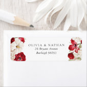 Goddelijke Bloei: Witte & Rode Wedding Retouradres Etiket (Insitu)
