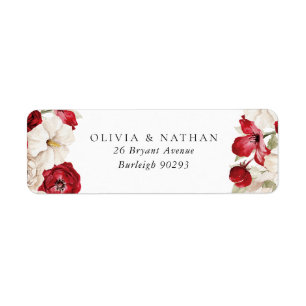 Goddelijke Bloei: Witte & Rode Wedding Retouradres Etiket
