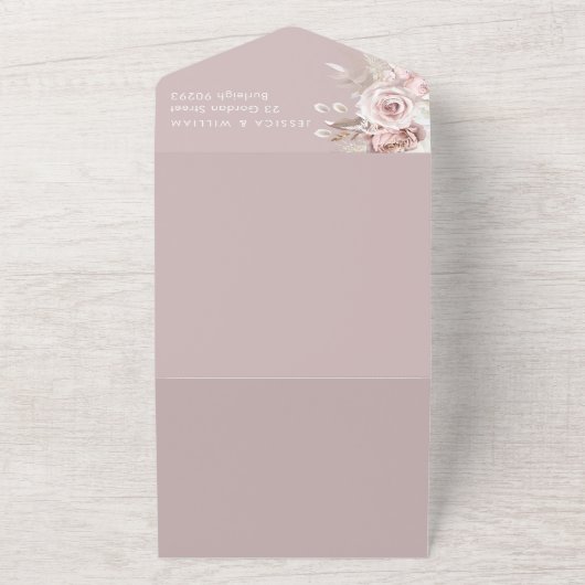 Goddelijke Blush Bloemen Bruiloft All In One Uitnodiging (Buitenkant)