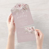 Goddelijke Blush Bloemen Bruiloft All In One Uitnodiging (Afscheurbaar)