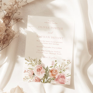 Goddelijke Blush Roos Boeket Botanische Trouwdag Kaart