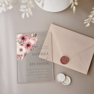 Goddelijke Boho Blush & Roze Bruiloft Acryl Uitnodigingen