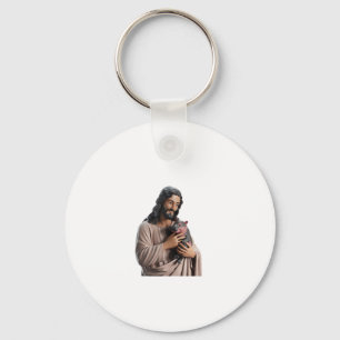 Goddelijke connectie: Jezus met Moo Deng Pygmy Hip Sleutelhanger