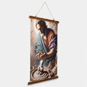 Goddelijke Creatie Wandtapijt met houten toppen Hangend Wandkleed (Gebogen)