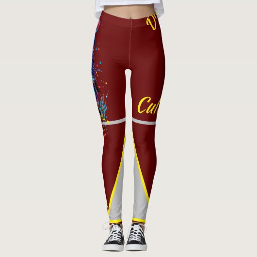 Goddelijke Cultuur Grote Kat Kust Gele Clash Leggings (Voorkant)