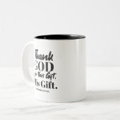 Goddelijke dankbaarheid - 'Goddank voor dit gesche Tweekleurige Koffiemok (Voorkant links)