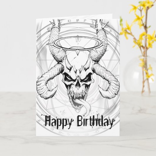 Goddelijke doodskop Witte Verjaardag Kaart (Gele Bloem)