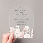 Goddelijke Elegante Blush & White Bloemen Huwelijk Acryl Uitnodigingen (Insitu (Draagbaar))