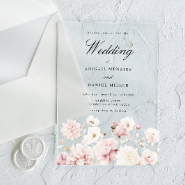 Goddelijke Elegantie: Blush Garden Floral Wedding Acryl Uitnodigingen