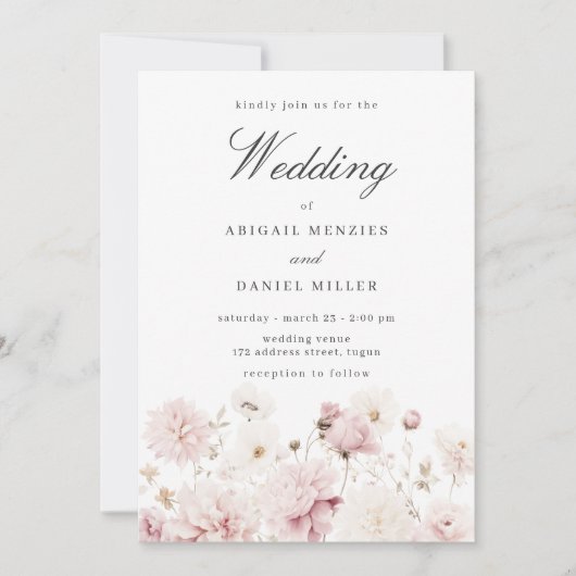 Goddelijke Elegantie: Blush Garden Floral Wedding Kaart (Voorkant)