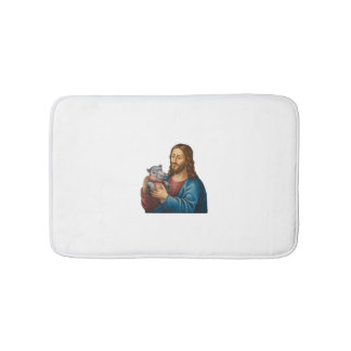 Goddelijke en speelse scène Jezus met Moo Deng Hip Badmat