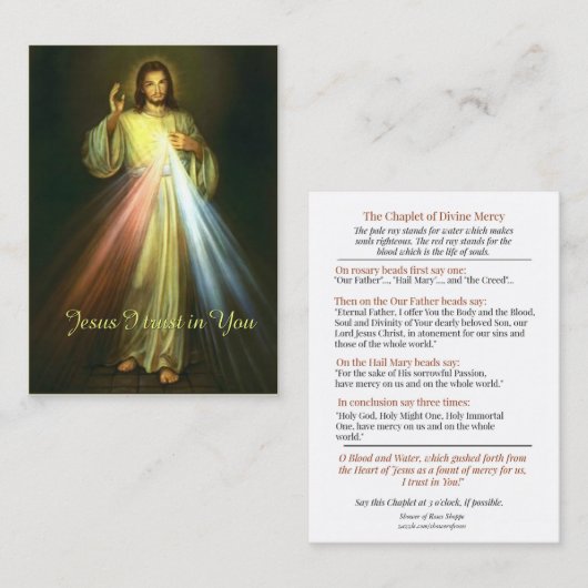 Goddelijke genade van Jesus Chaplet Prayer Religie Visitekaartje (Voorkant / Achterkant)