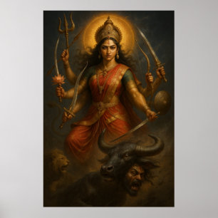 Goddelijke Godin Durga Kosmische Strijder van Li Poster
