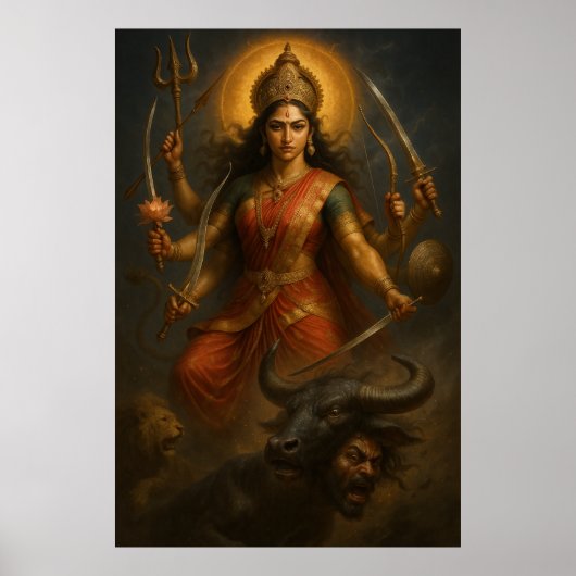 Goddelijke Godin Durga | Kosmische Strijder van Li Poster (Voorkant)