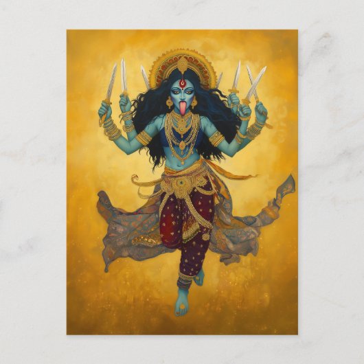 Goddelijke Godin Kali Surreal Goud Blauw Rood Kuns Briefkaart (Voorkant)