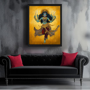 Goddelijke Godin Kali Surreal Goud Blauw Rood Kuns Poster