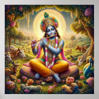 Goddelijke Gouden Fluit Krishna Kunst