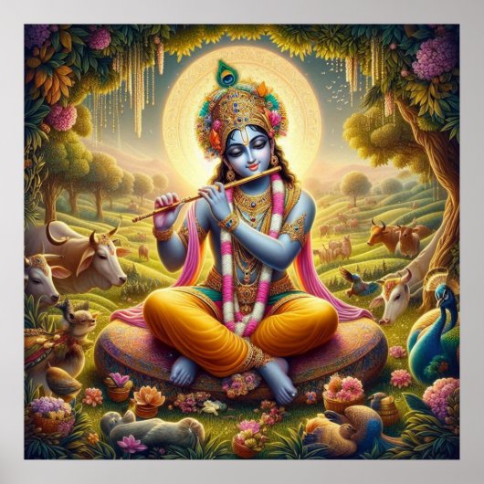 Goddelijke Gouden Fluit Krishna Kunst Poster (Voorkant)