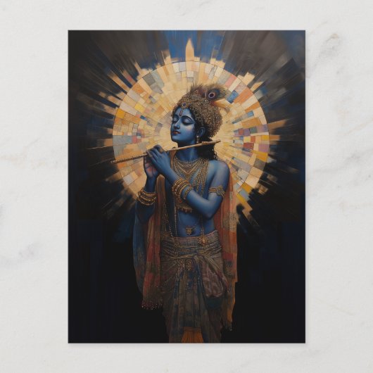 Goddelijke Heer Krishna die de Fluit speelt Art No Briefkaart (Voorkant)