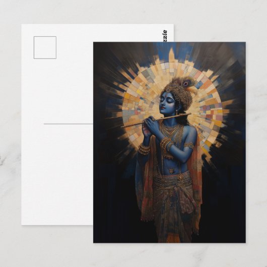 Goddelijke Heer Krishna speelt fluit Art Nouveau Briefkaart (Voorkant / Achterkant)