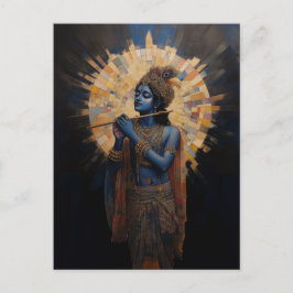 Goddelijke Heer Krishna speelt fluit Art Nouveau Briefkaart