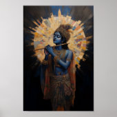 Goddelijke Heer Krishna speelt fluit Art Nouveau Poster (Voorkant)
