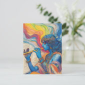 Goddelijke Heer Krishna speelt fluit surrealistisc Briefkaart (Staand voorkant)